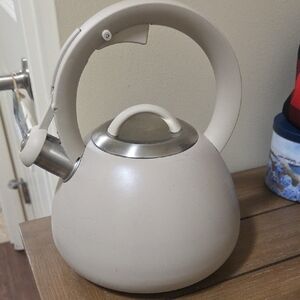 World Market Cream Stovetop Kettle with Stainless Accents